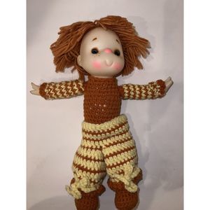 VTG 1980- Ice cream Doll Vinyl Head And Hands OrangeYarn Hair-Crocheted Body 15”